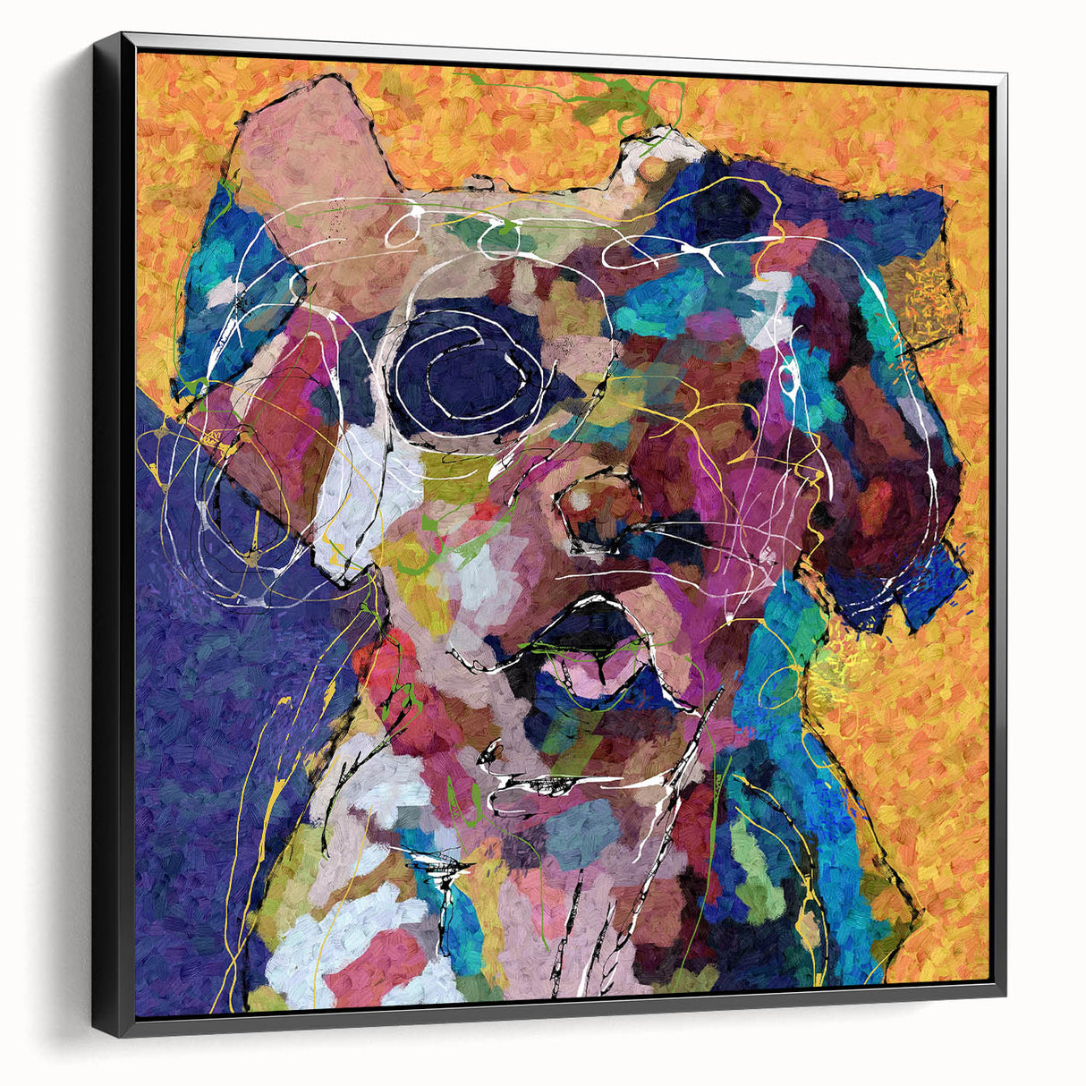 Framed abstract figurative wall art in black, showcasing dynamic shapes and lines, perfect for modern decor and artistic expression.
