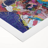 Abstract figurative wall art on rolled canvas, showcasing vibrant colors and dynamic shapes, perfect for modern home decor.