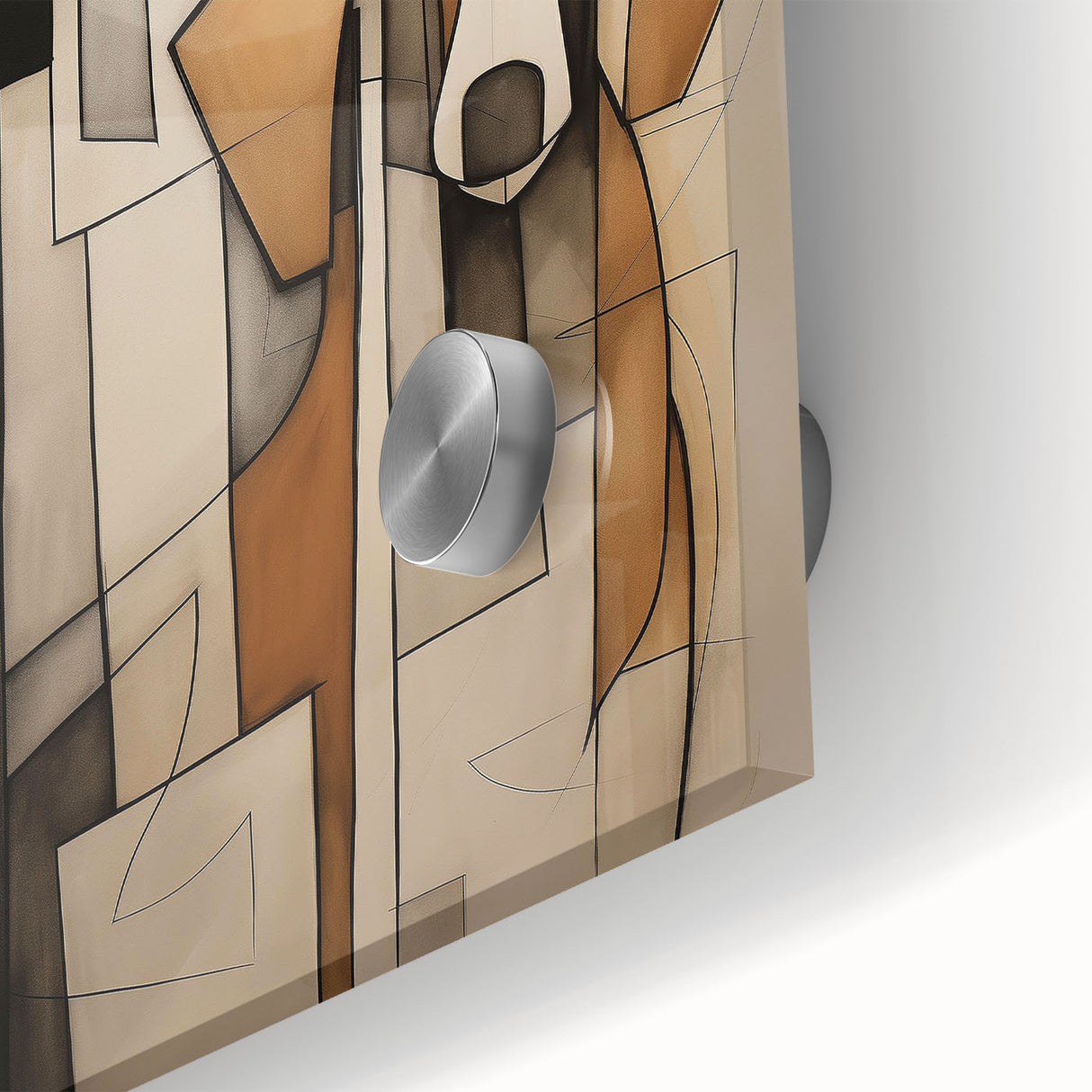 Close-up of an abstract figurative wall art design showcasing vibrant colors and geometric shapes, crafted on acrylic glass for modern decor.