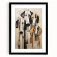 Framed abstract figurative wall art design featuring vibrant colors and dynamic shapes in a sleek black frame, ideal for modern decor.