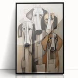 Framed abstract figurative wall art showcasing a vibrant design with bold colors and dynamic shapes, presented in a sleek black frame.