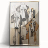 Framed abstract figurative wall art in gold, showcasing a modern design with fluid shapes and vibrant colors, perfect for contemporary decor.