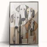 Framed abstract figurative wall art in silver, showcasing a modern design with fluid shapes and vibrant colors, enhancing contemporary decor.