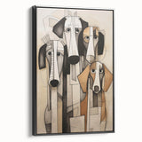 Framed abstract figurative wall art featuring a colorful design on a black background, showcasing unique shapes and textures from a side view.