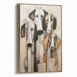 Framed abstract figurative wall art featuring a gold color palette and unique shapes, perfect for modern home decor and artistic expression.