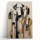 Abstract figurative wall art design on stretched canvas, featuring vibrant colors and dynamic shapes, perfect for modern home décor.