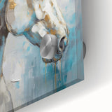 Close-up of a contemporary abstract figurative wall art piece made of acrylic glass, showcasing vibrant colors and intricate textures, ideal for modern decor.