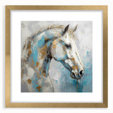 Abstract figurative wall art design in a gold frame with a mat; showcases vibrant colors and modern aesthetics for stylish decor.