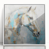 Framed abstract figurative wall art with a modern design, showcasing vibrant colors and dynamic shapes against a white background.