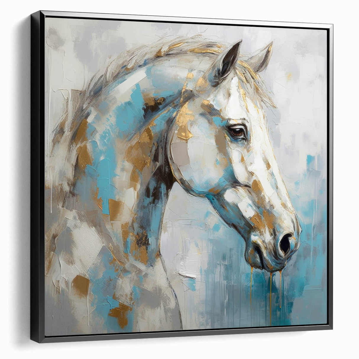 Framed abstract figurative wall art in black, showcasing dynamic shapes and textures, perfect for modern interior decor.