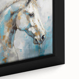 Close-up of a framed abstract figurative wall art piece showcasing vibrant colors and dynamic shapes, perfect for modern decor.