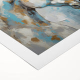 Abstract figurative wall art on rolled canvas, showcasing vibrant colors and dynamic shapes, ideal for modern decor and artistic expression.