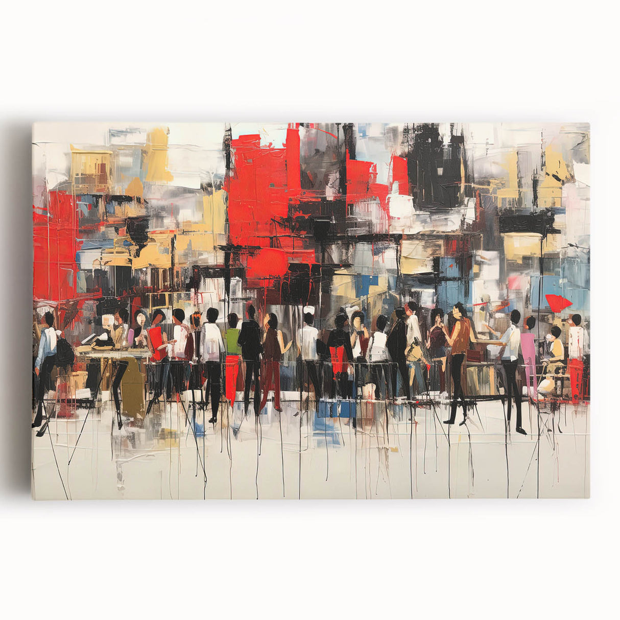 Abstract figurative wall art canvas showcasing vibrant colors and dynamic shapes, perfect for modern home decor or artistic spaces.