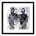 Framed abstract figurative wall art collection featuring vibrant colors and unique shapes, showcased in a sleek black frame with matting.