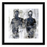 Framed abstract figurative wall art collection featuring vibrant colors and unique shapes, showcased in a sleek black frame with matting.
