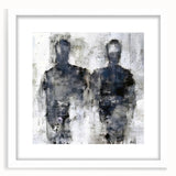 Abstract figurative wall art collection with a white frame and mat, showcasing vibrant colors and dynamic shapes, ideal for modern decor.