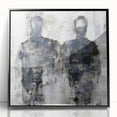Framed abstract figurative wall art featuring a striking black design on a white background, perfect for modern home decor.