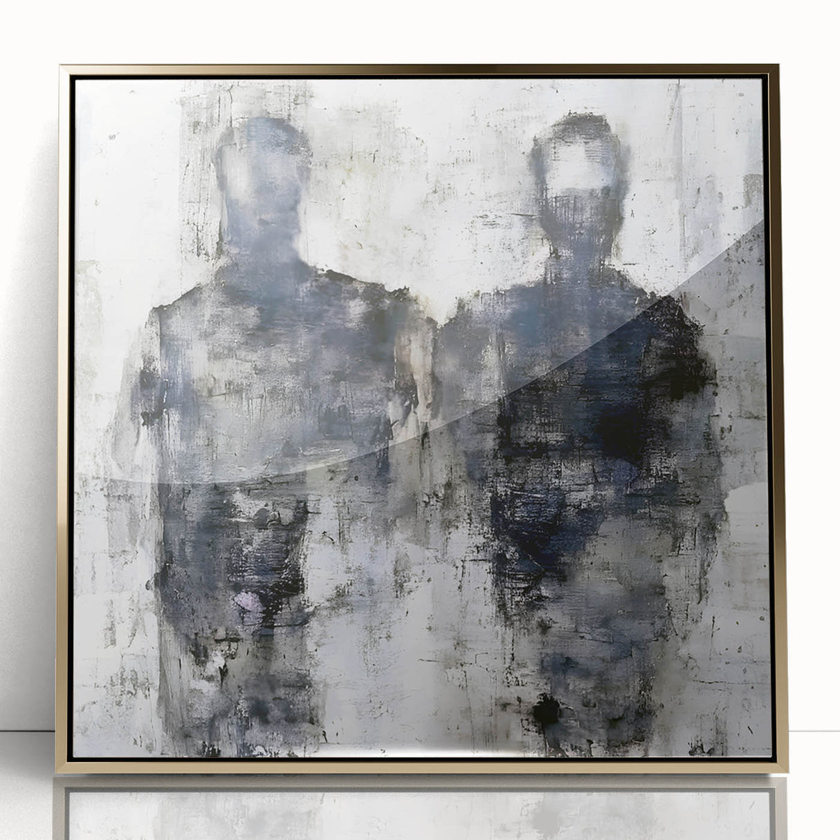 Framed abstract figurative wall art in gold acrylic, showcasing elegant curves and modern design, perfect for contemporary decor.