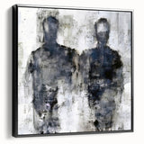 Framed abstract figurative wall art featuring vibrant colors and dynamic shapes, displayed in a black frame, ideal for modern decor.