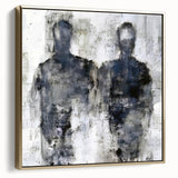 Framed abstract figurative wall art in gold tones, showcasing a modern design with dynamic shapes and textures, perfect for contemporary decor.