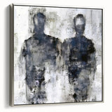 Framed abstract figurative wall art featuring a silver tone design with elegant curves and shapes, perfect for modern home decor.