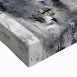 Close-up of a stretched canvas featuring an abstract figurative design with vibrant colors and textured brush strokes, ideal for modern decor.