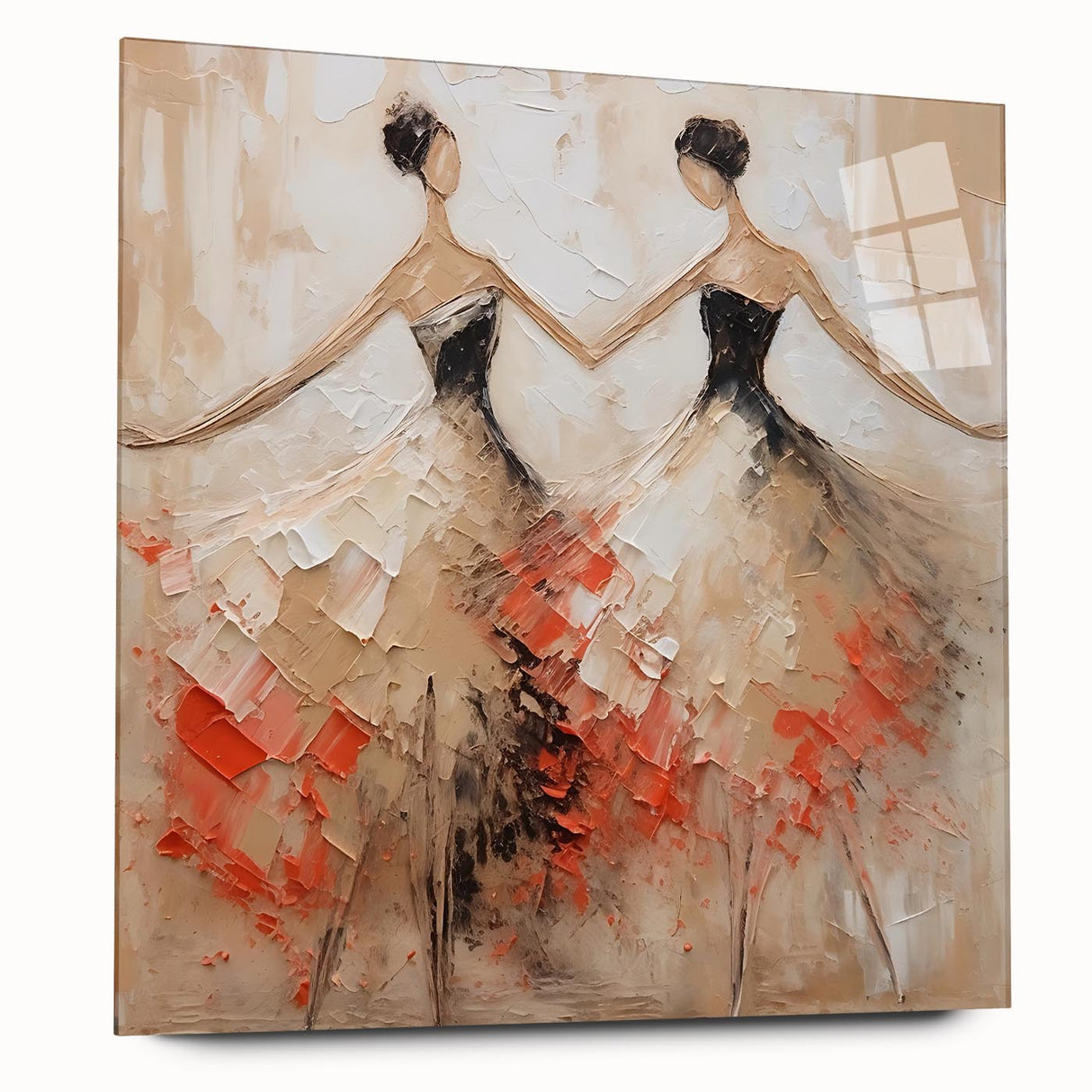 Abstract figurative wall art piece displayed in a modern setting, showcasing vibrant colors and dynamic shapes, perfect for contemporary decor.