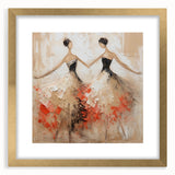 Framed abstract figurative wall art in gold, showcasing a modern design with bold colors and textures, perfect for home decor.