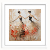 Framed abstract figurative wall art featuring a colorful design with bold shapes and patterns, set against a white mat for a modern touch.