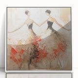 Framed abstract figurative wall art design showcasing vibrant colors and unique shapes, presented in a sleek white frame for modern decor.