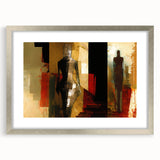 Framed abstract figurative wall art in a silver frame with mat, showcasing a modern design with vibrant colors, ideal for contemporary decor.