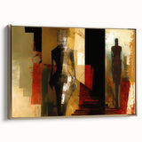 Framed abstract figurative wall art in gold hues, showcasing flowing shapes and modern design, perfect for contemporary decor.