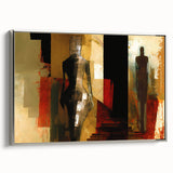 Framed abstract figurative wall art showcasing a dynamic design in silver tones, set against a minimalist backdrop for modern decor.
