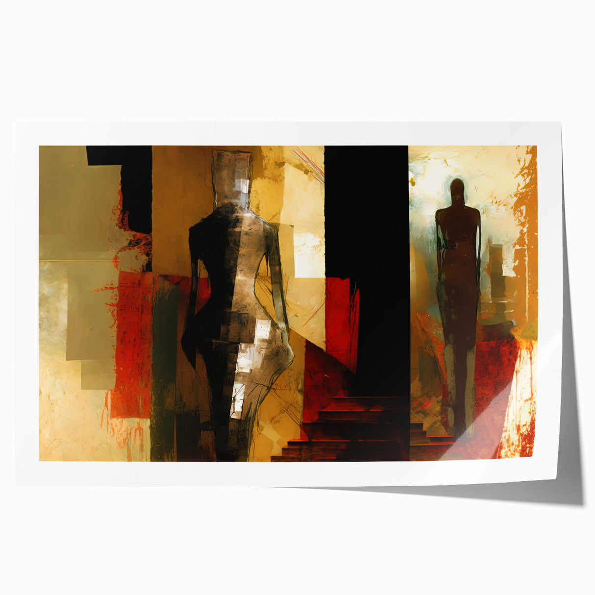 Abstract figurative wall art print showcasing vibrant colors and fluid shapes, rolled for easy framing, perfect for modern decor.