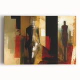 Abstract figurative wall art design on stretched canvas, showcasing vibrant colors and dynamic shapes, perfect for modern home decor.