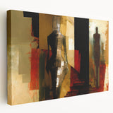 Abstract figurative wall art collection on stretched canvas, showcasing vibrant colors and unique designs, ideal for modern home decor.