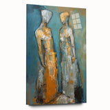 Abstract figurative wall art collection displayed in acrylic glass, showcasing vibrant colors and modern design elements from a side view, ideal for contemporary decor.