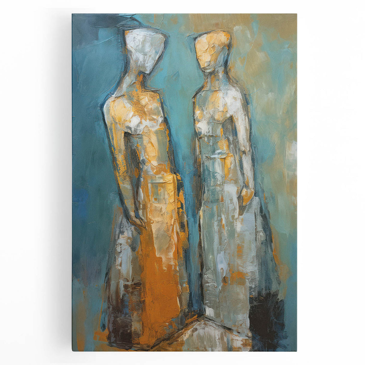 Abstract figurative wall art canvas showcasing vibrant colors and dynamic shapes, perfect for modern home decor, emphasizing creativity and style.
