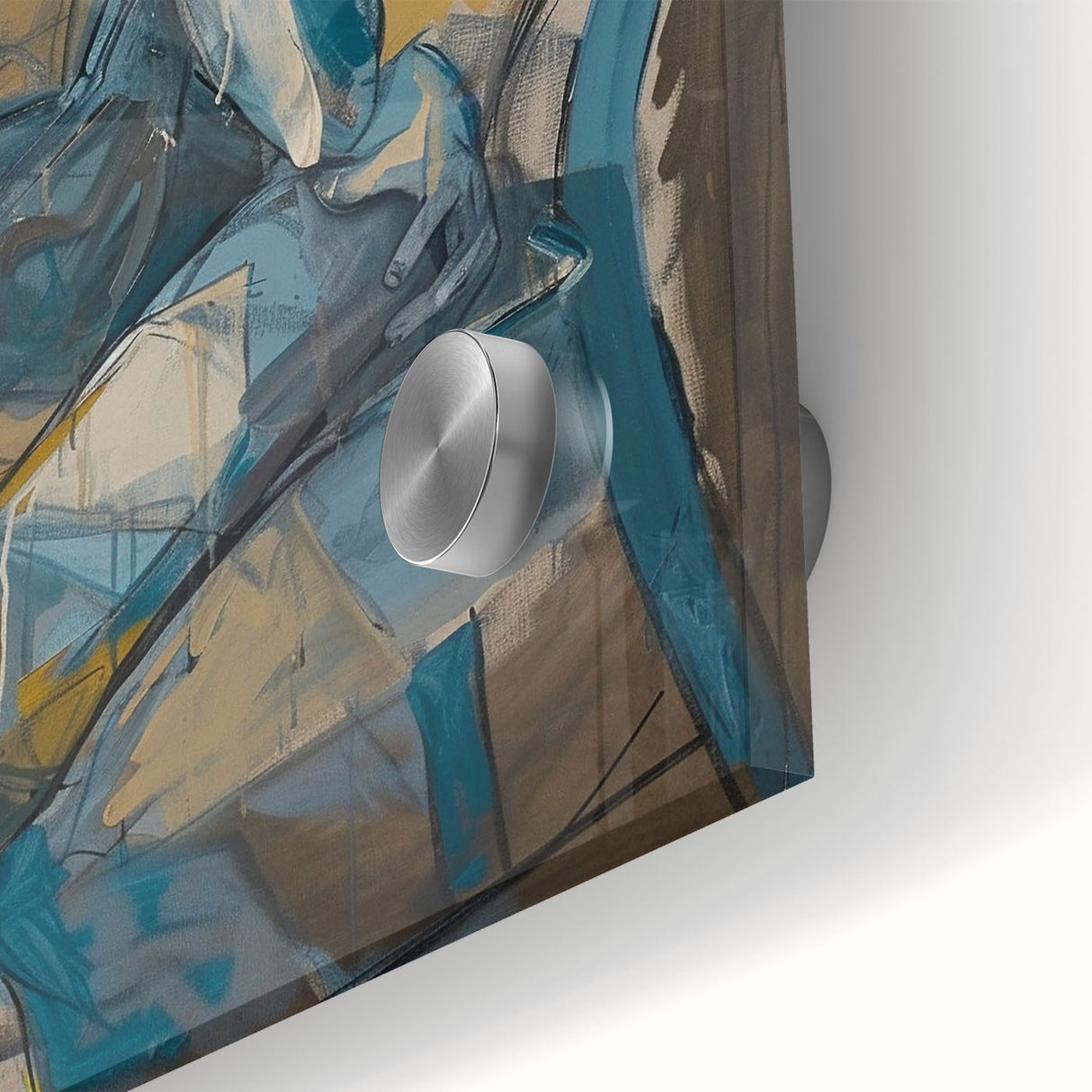 Close-up of an abstract figurative wall art design in vibrant colors, showcasing intricate patterns and textures on acrylic glass, ideal for modern decor.