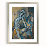 Framed abstract figurative wall art design in silver, showcasing a modern aesthetic with a mat, ideal for contemporary decor accents.