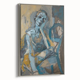 Framed abstract figurative wall art in silver tones, showcasing unique shapes and textures, perfect for modern home decor.