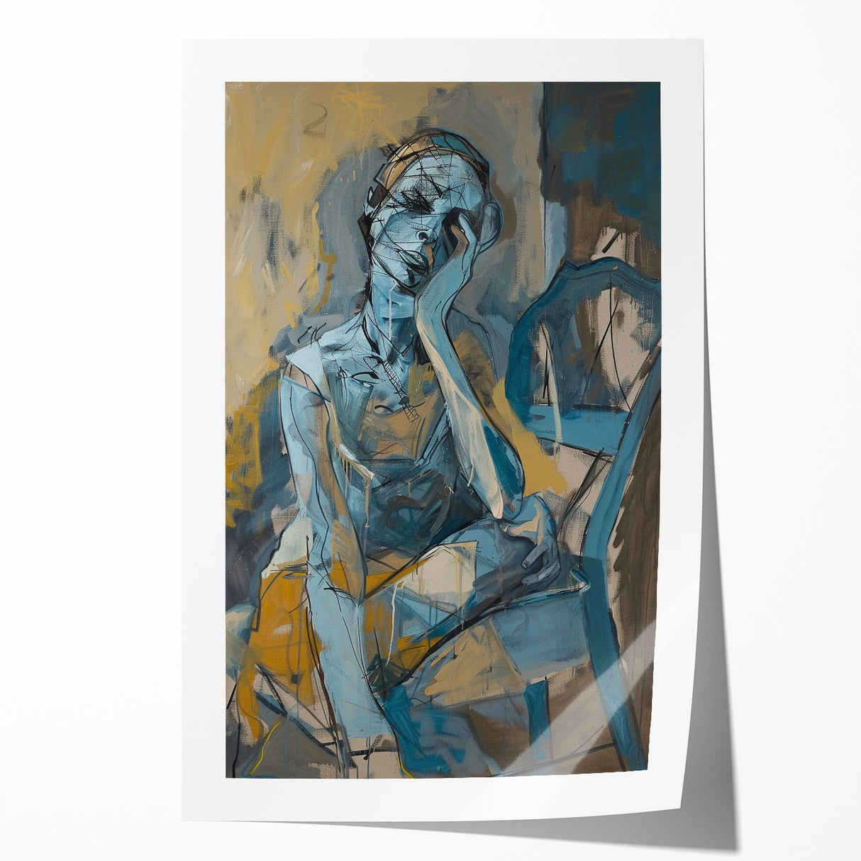 Abstract figurative wall art print showcasing vibrant colors and dynamic shapes, perfect for modern home decor or artistic spaces.