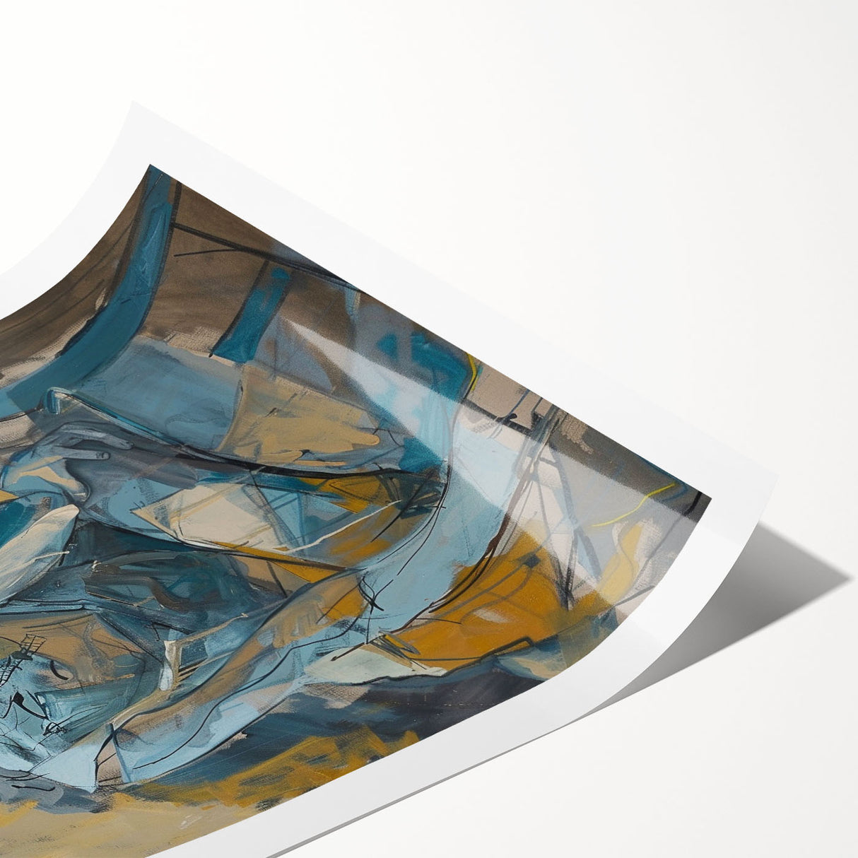 Abstract figurative wall art print showcasing vibrant colors and dynamic shapes, perfect for modern home decor or artistic spaces.