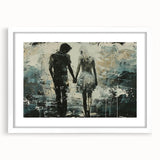 Abstract figurative design wall art collection in a white frame with mat, showcasing vibrant colors and fluid shapes for modern decor.