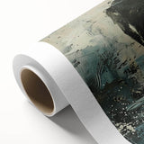 Colorful abstract figurative wall art on rolled canvas, showcasing dynamic shapes and vibrant hues, perfect for modern decor.