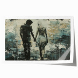 Abstract figurative wall art print showcasing vibrant colors and dynamic shapes, ideal for contemporary home decor and artistic expression.