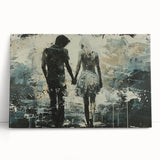 Abstract figurative wall art in vibrant colors, showcasing dynamic shapes and textures on a stretched canvas, perfect for modern decor.