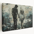 Abstract figurative wall art design on stretched canvas in a side view, showcasing vibrant colors and unique shapes, perfect for modern decor.