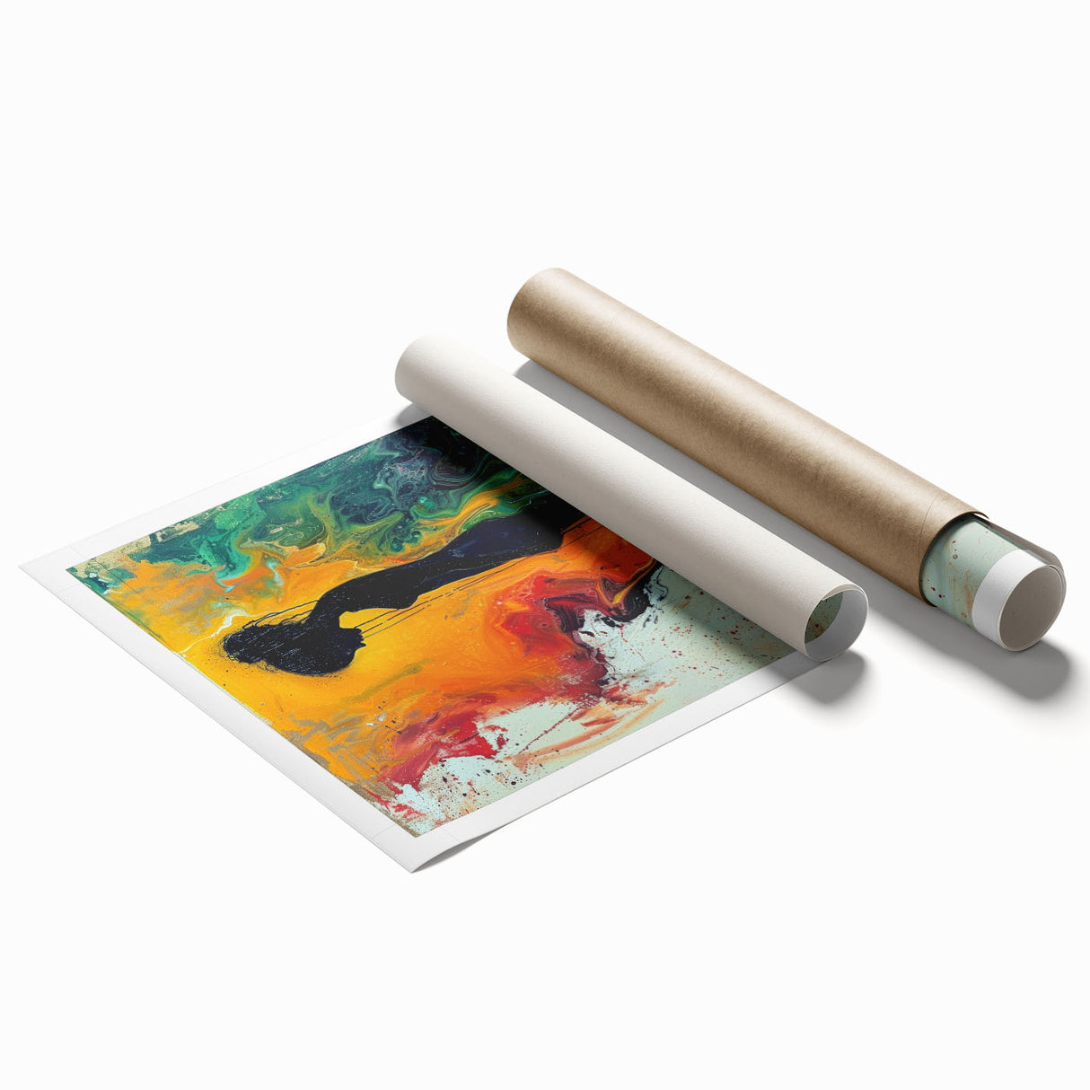 Abstract figurative wall art print showcasing vibrant colors and dynamic shapes, ideal for modern home decor and artistic expression.