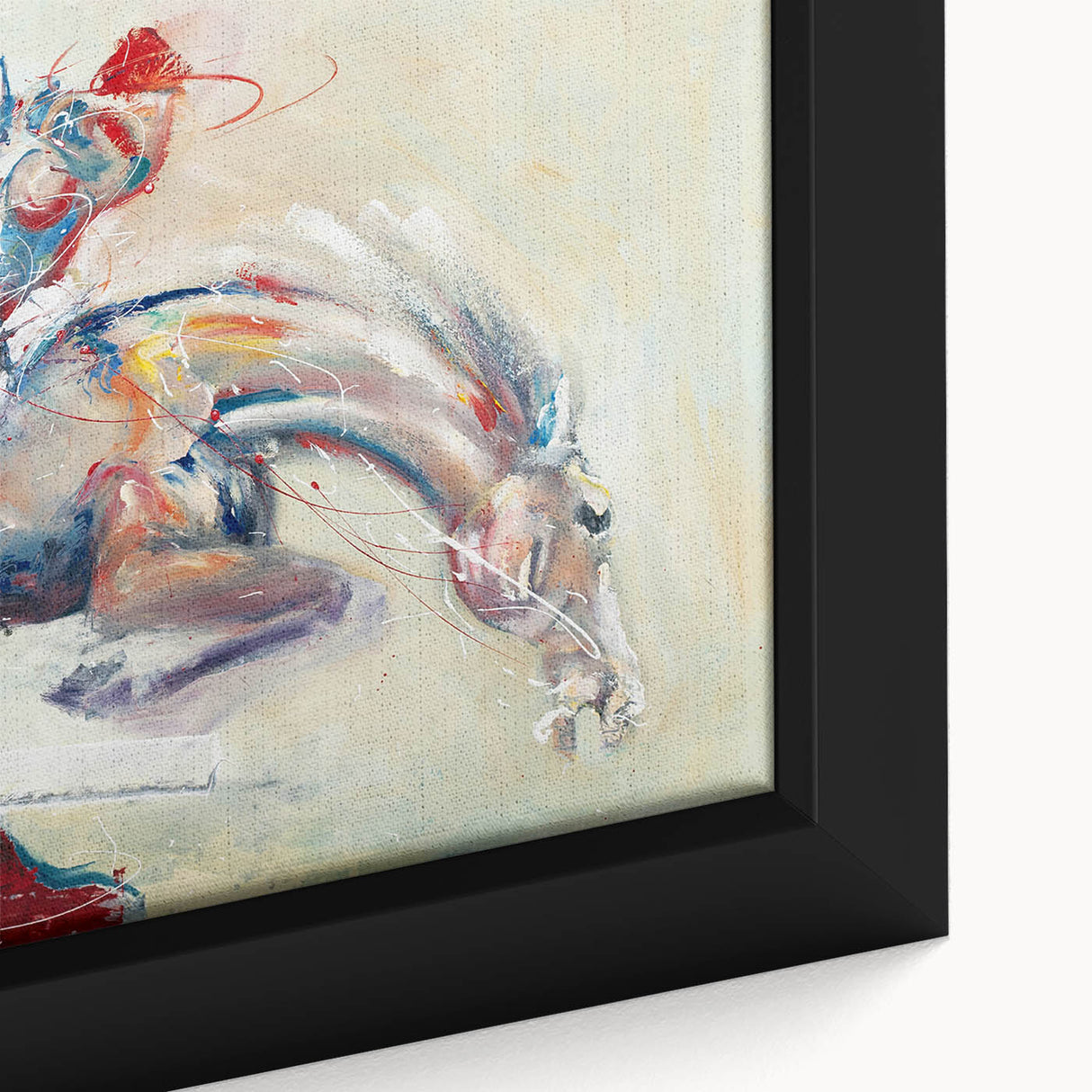 Framed abstract figurative wall art showcasing vibrant colors and dynamic shapes, perfect for modern home decor, highlighting intricate details.
